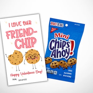 Tarjeta de San Valentín imprimible / Me encanta nuestro amigo Chip Valentine / Galletas con chispas de chocolate / Feliz Día de San Valentín / Favor / Aula San Valentín