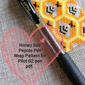 Honey Bee peyote pen wrap pattern to fit Pilot G2 pen  PDF
