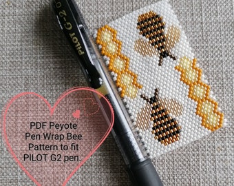 Patrón de abeja Peyote Pen Wrap para adaptarse a Pilot G2 PEN (Pdf)