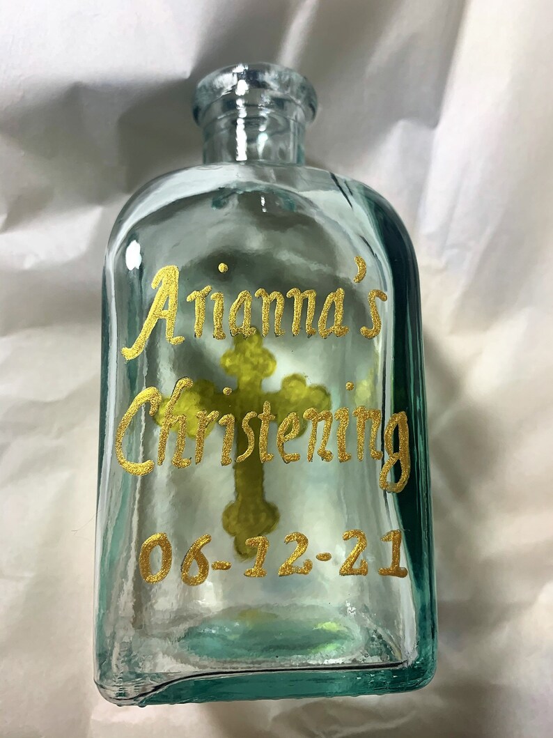 Baptism Oil Bottle Personalized Christening Water Bottle Etsy