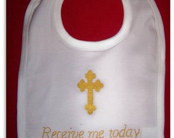 White "Receive Me Today"  Hand - Painted Baptism Bib