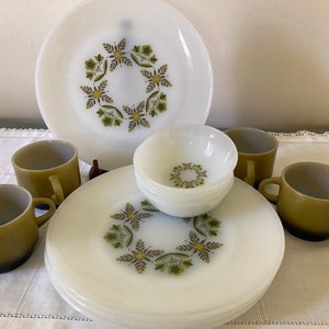 Anchor Hocking Fire King Meadow Green Plates, Bowls and Cups - Set