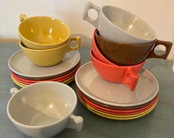 Spaulding Melmac Melamine Texasware Dinnerware - Cups, Saucers, Snack Plates, Sugar Bowl - Set of Six