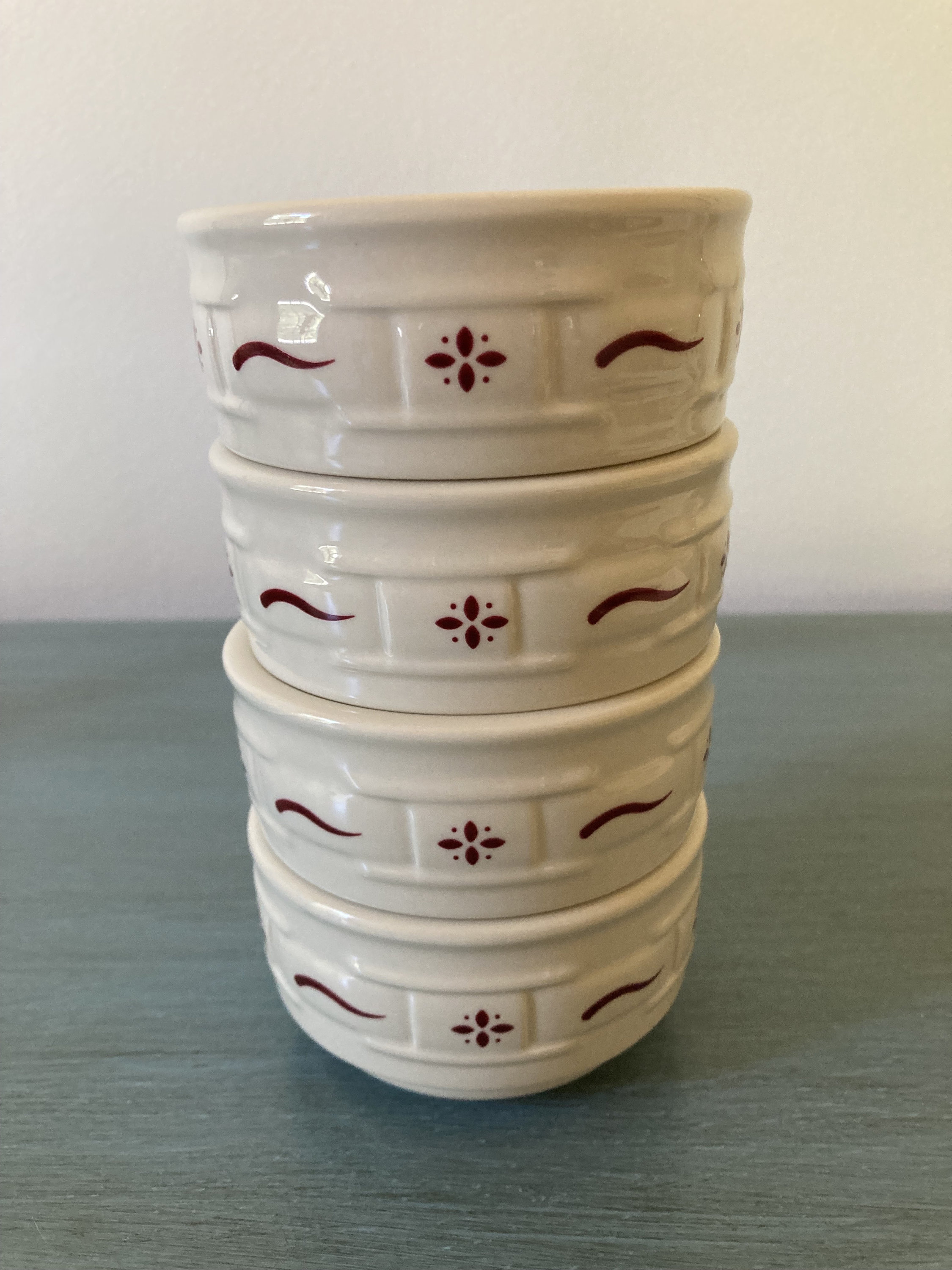 Longaberger Pottery All Purpose Bowl-Red & White Woven Traditions Design