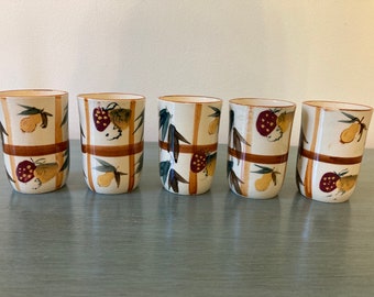 Nasco Japanese Hand Painted Ceramic Juice Cups - Set of Five