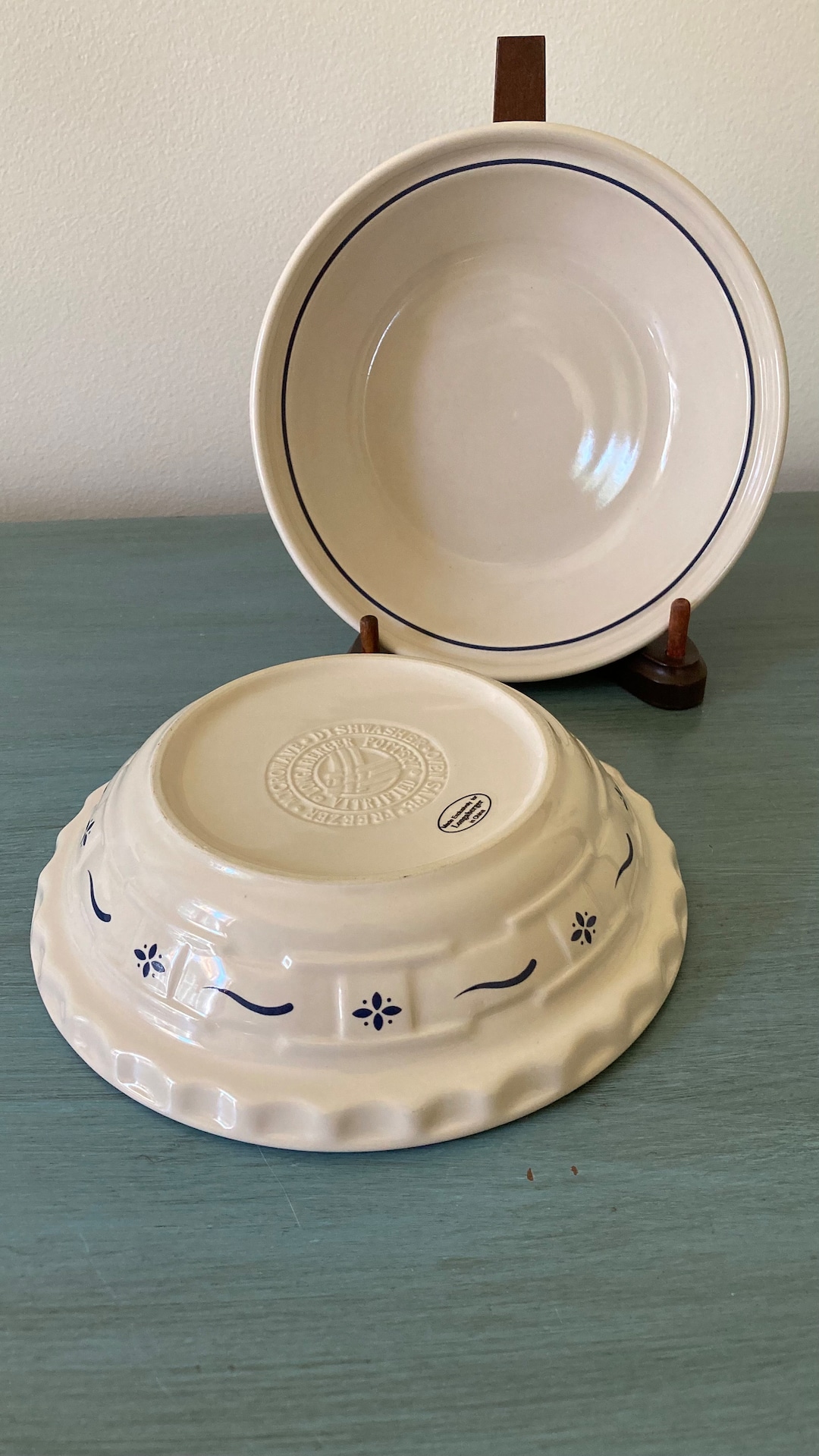 Longaberger Pottery Woven Traditions 7 Inch Pie Plate - Classic Blue ...