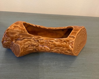 Retro Tree Log Planter or Vase - Textured 3D Pottery