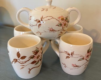 Nasco Springtime Japanese Hand Painted Mugs and Sugar Bowl