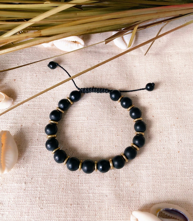 Black Onyx Bracelet // Mens Bracelet // Gemstone Bracelet // Adjustable Bracelet image 2