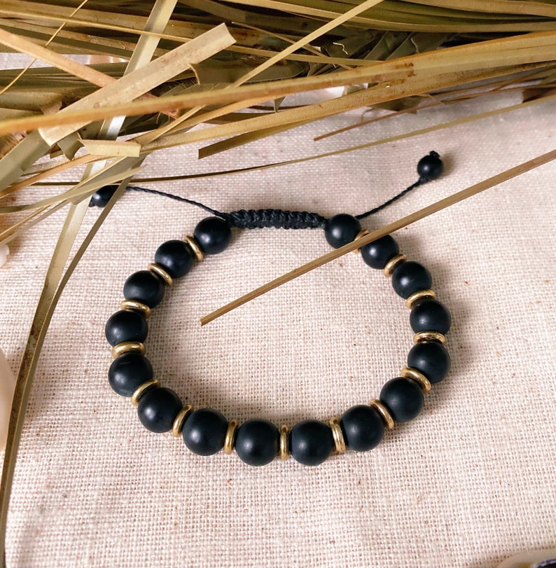 Black Onyx Bracelet // Mens Bracelet // Gemstone Bracelet // Adjustable Bracelet image 4