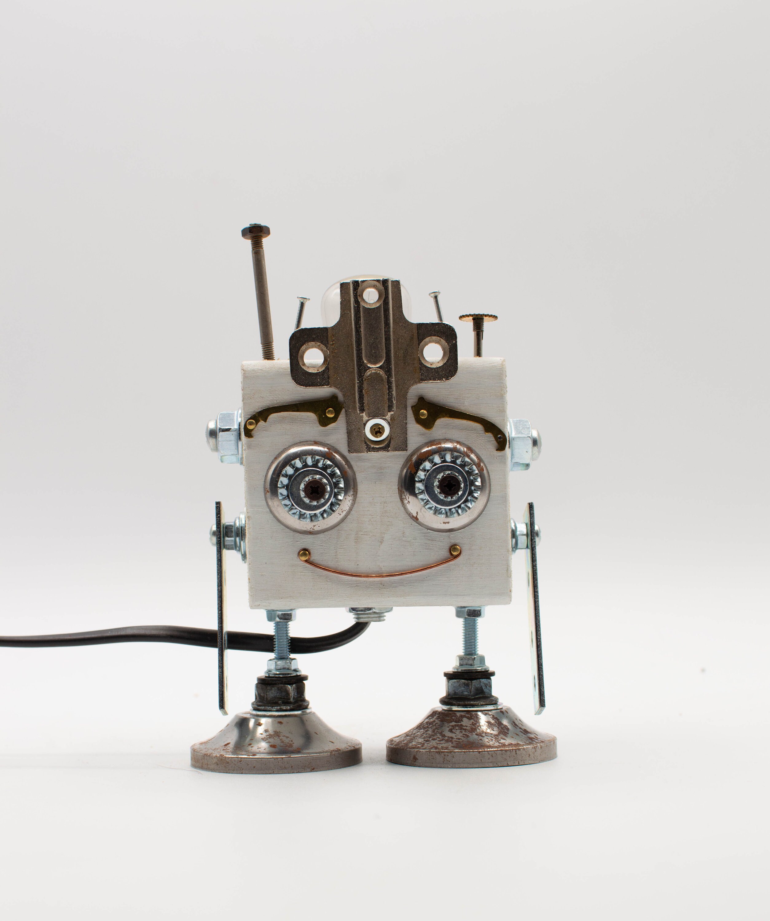 Robot table lamp in white wood bedside lamp handmade with Etsy
