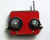 Red robot magnet with bolts and screws, up-cycled, steampunk, recycle, fridge, home, laser cutting