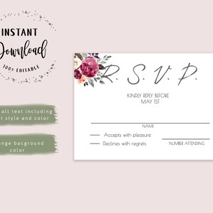 Printable Red Floral RSVP Card for Baby Shower - Etsy
