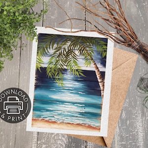Pintura digital DIY de palmeira de praia, artesanato com arte original, cartões de felicitações, adesivos, download instantâneo escalável