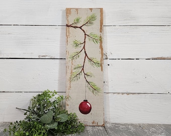 Christmas decor, Vintage TAN decor, rusty red, Pallet Christmas art, Red Christmas decoration, hand painted Pine,  Reclaimed barnwood