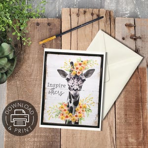 Druckbare original Grafik für Bastelarbeiten, Notiz- & Grußkarten, sofortige DIGITALE Downloads für Aufkleber, anpassbare Giraffenkunst für das Kinderzimmer