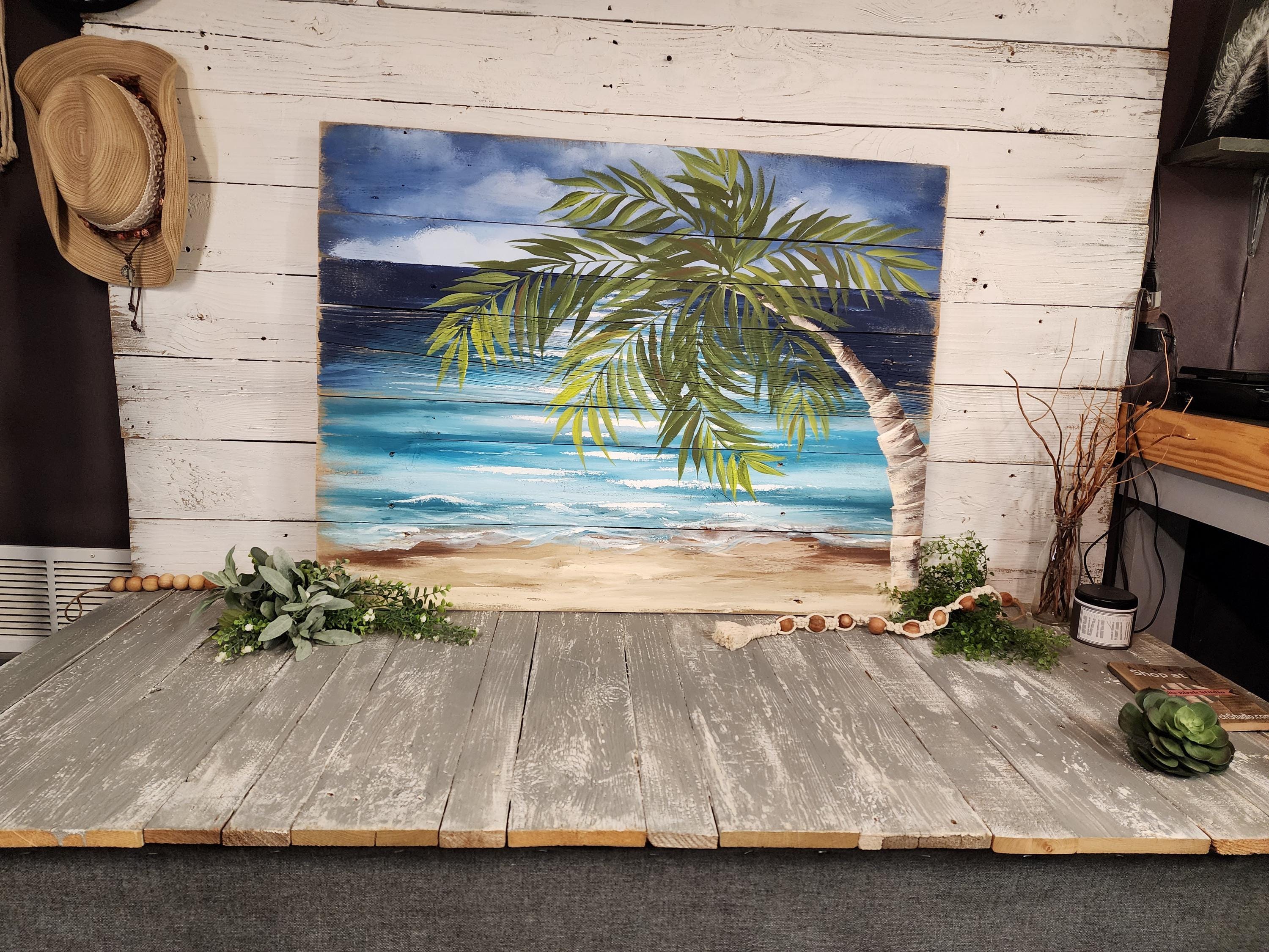 Pallet Wood Art BEACH, Beach Palmtree, Pallet Wall Handmade Decor ...
