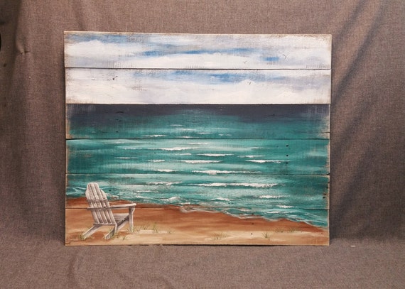 Wood Pallet Beach Wall Art Beach Hand Painted Seascape Etsy