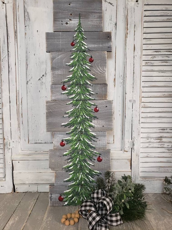 Let It Snow Rustic Christmas Tree Pallet Art -   Rustic christmas  tree, Pallet christmas tree, Rustic christmas