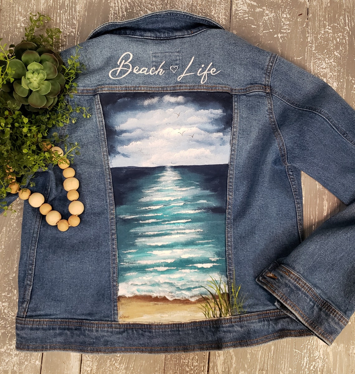 Hand Painted Beach Denim Jacket Beach Life Custom Painted - Etsy