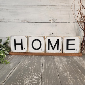 Handmade Farmhouse Scrabble Tile Decor: Rustic Wood HOME Art