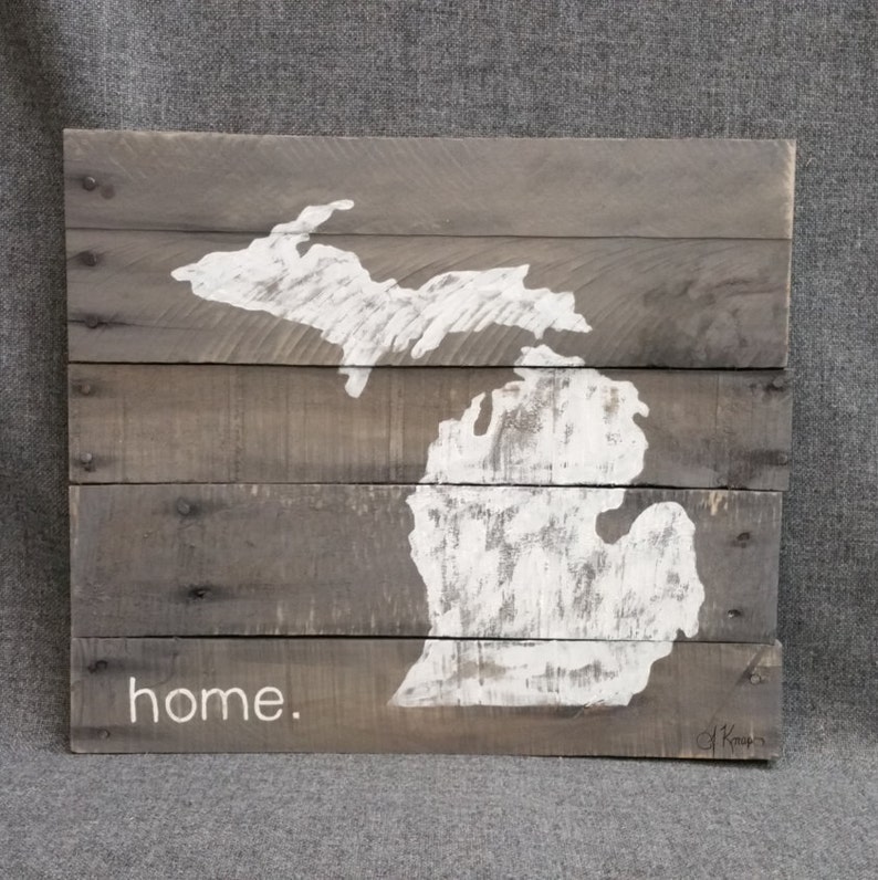 Reclaimed Wood Pallet Wall Art State of Michigan Gray Gift Etsy