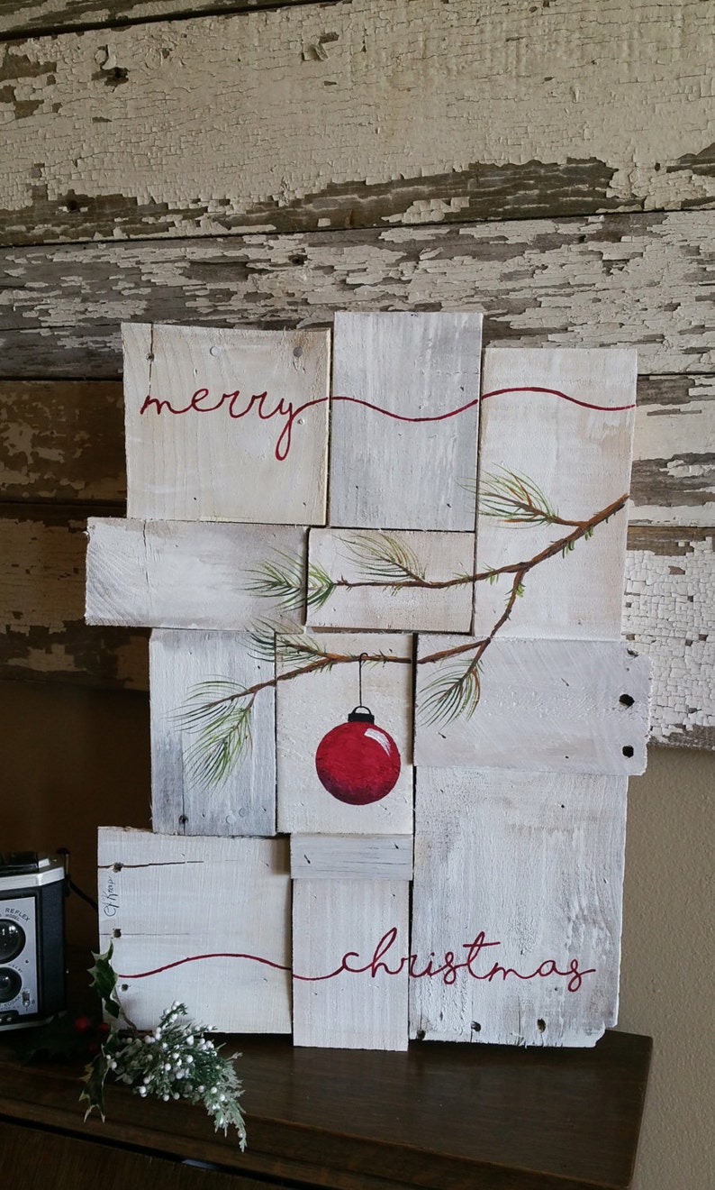 Rustic Christmas decor Pallet art Farmhouse decor Merry Etsy