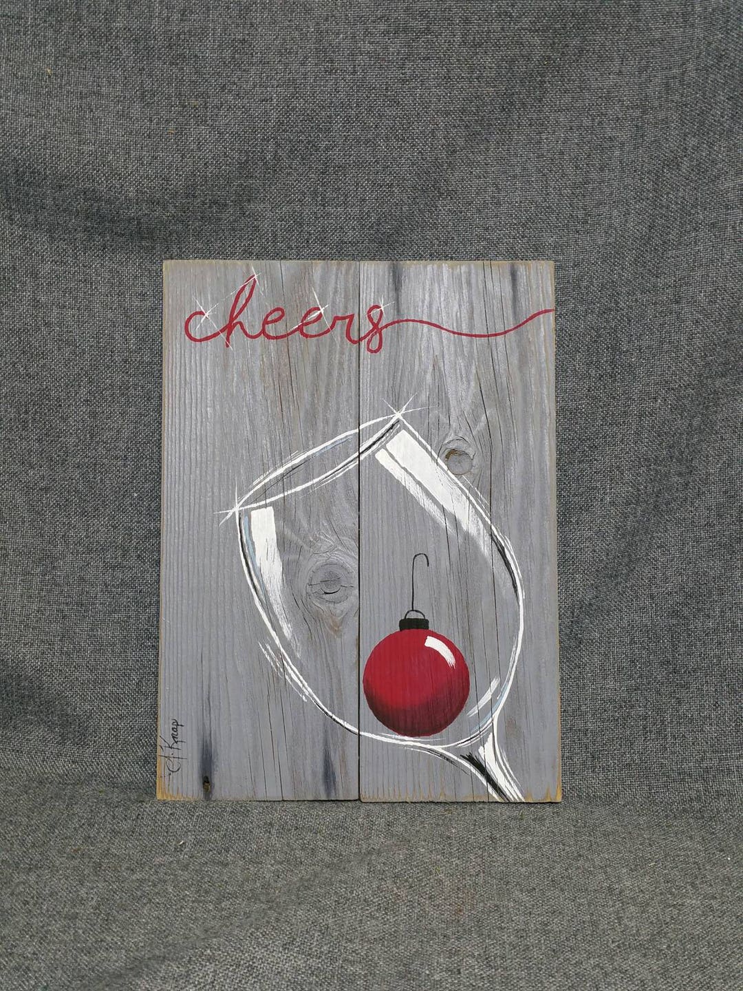 Christmas Wine, Pallet Wall Art Decor, Cheers, Red Christmas Bulb