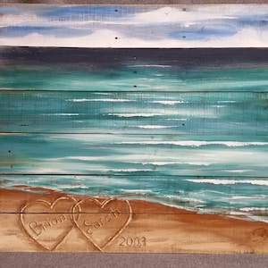 Wood Pallet Beach Wall Art Beach Hand Painted Seascape Etsy