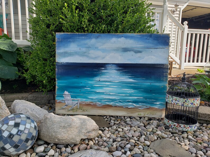 Wood Pallet Beach Wall Art BEACH Hand Painted Seascape Etsy Ireland
