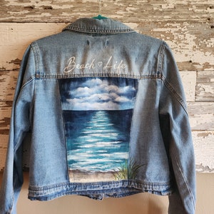 Hand Painted Beach Denim Jacket, Beach Life, Custom Painted Jean Jacket ...