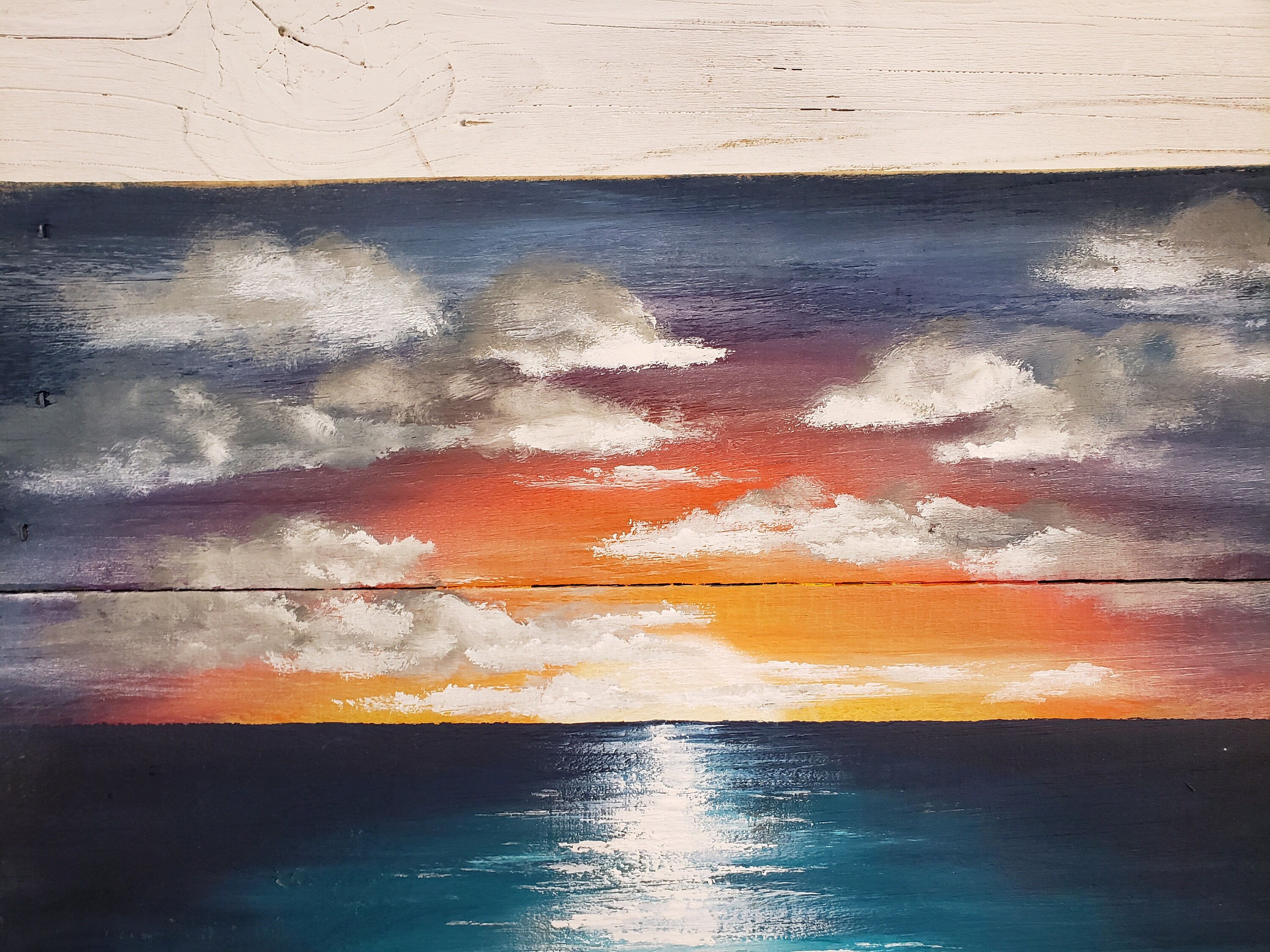 Beach Sunset Painting, Acrylic Painting on Pallet Wood, Reclaimed