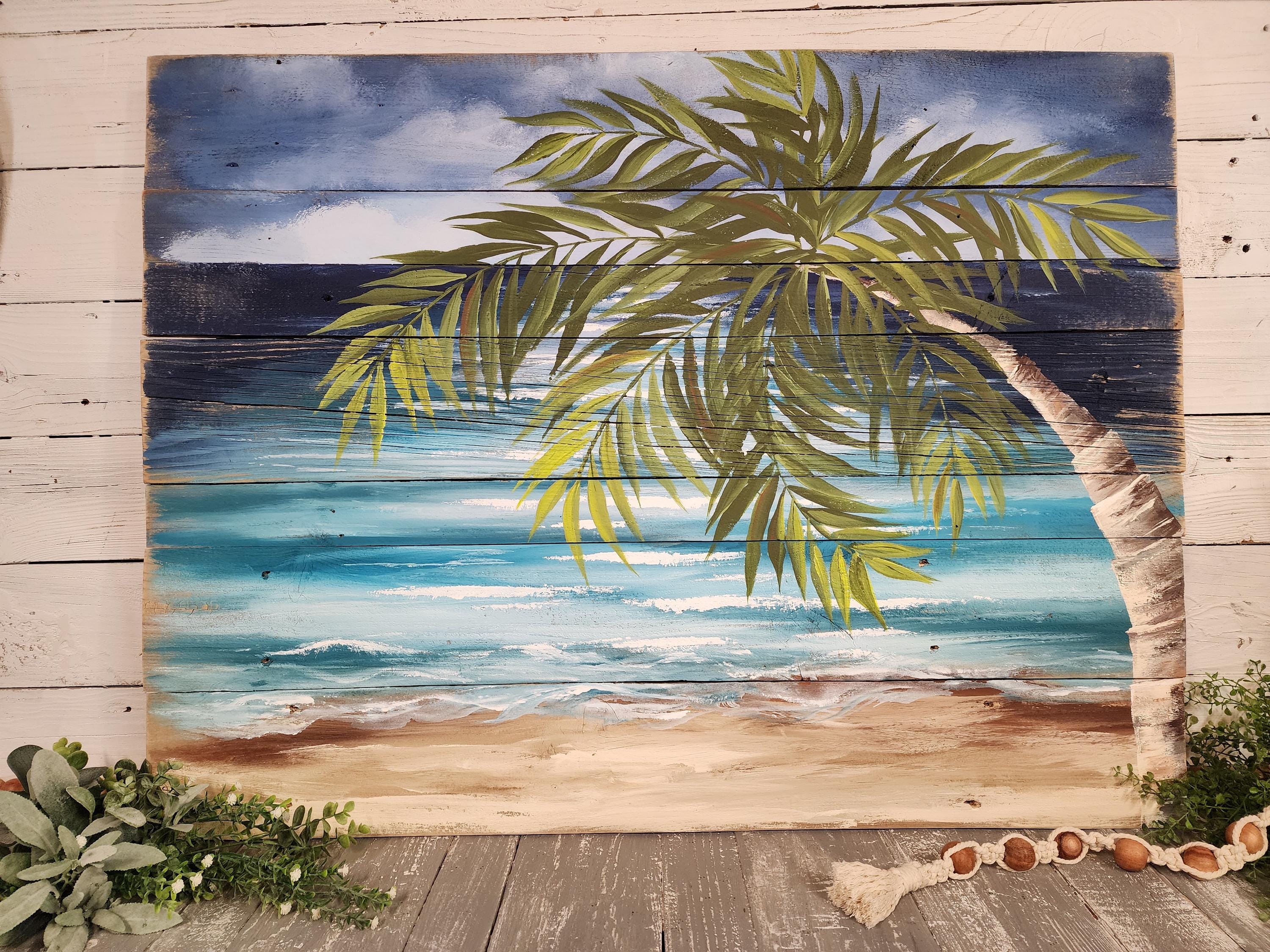 Pallet Wood Art BEACH, Beach Palmtree, Pallet Wall Handmade Decor ...