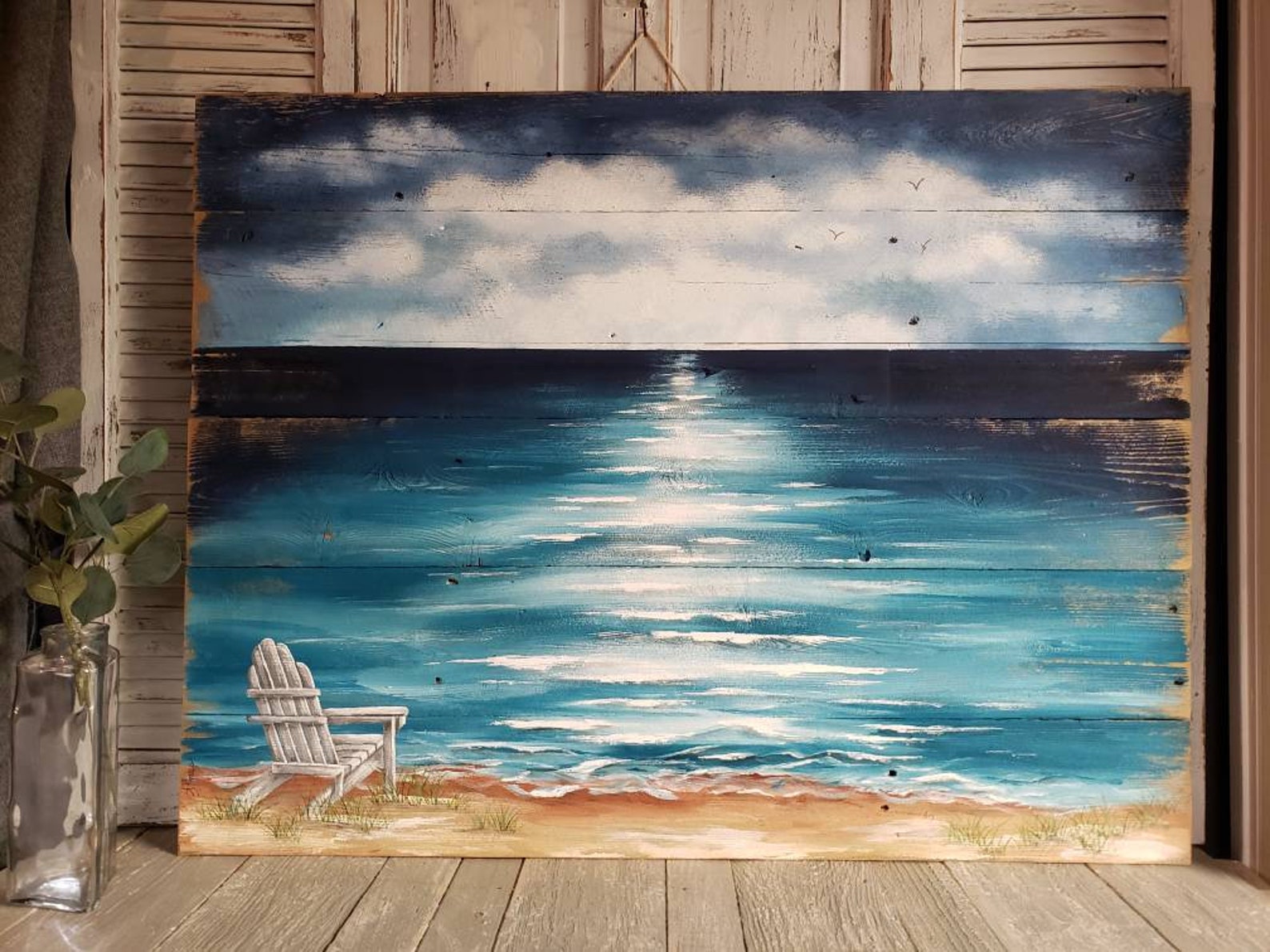 Wood Pallet Beach Wall Art BEACH Hand Painted Seascape Etsy