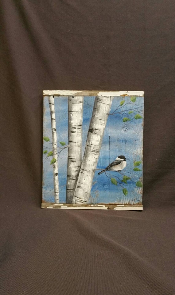 White Birch Painting Painting On Pallet Wood Bird Wall Art Etsy