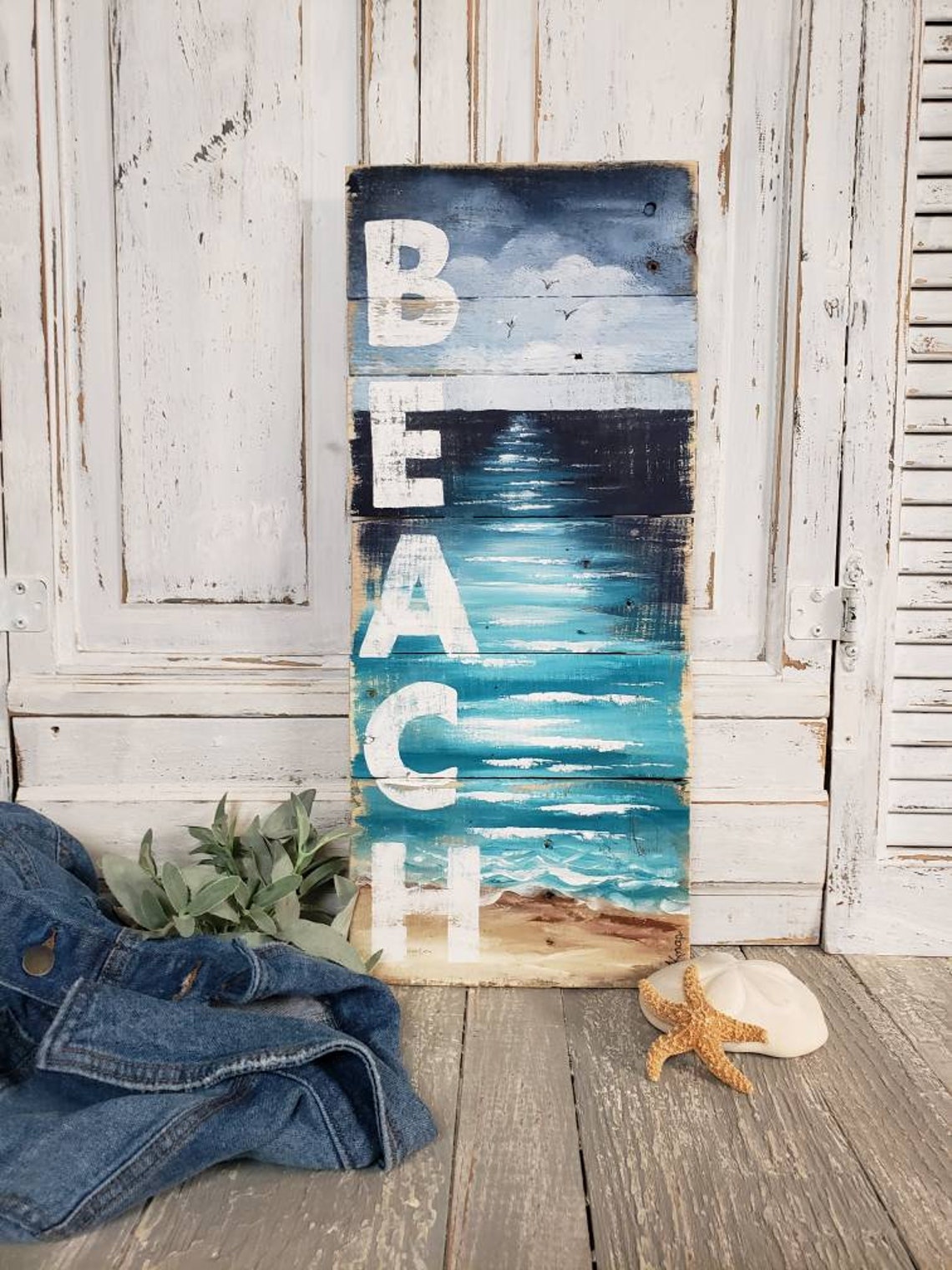 Pallet art beach Pallet Beach wall Art Nautical decor Hand Etsy