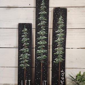 3 Piece Winter Tree Black Sign, Let It Snow Painting, Snow Covered Pine ...