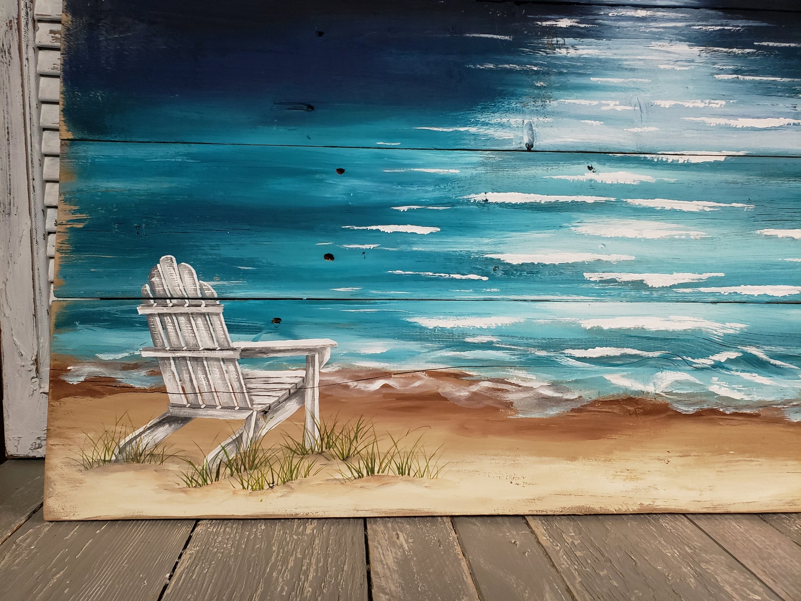 Wood Pallet Beach Wall Art BEACH Hand Painted Seascape Etsy