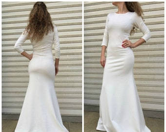 White Maxi Dress / 3/4 Sleeves Elegant Evening Dress / Sexy Women Party Dress - "Cult"