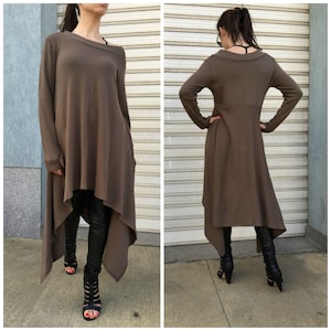 Asymmetric Loose Sweater Dress / Long Sleeve Sweater Top / Women Thumb Holes dress - "Drive, Driven"