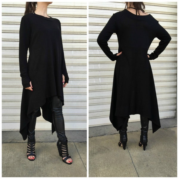 Black Asymmetrical Sweater Dress / Long Sleeve Sweater Top / Women Extravagant dress - "Drive, Driven"