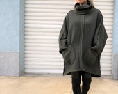 Wool Midi Turtleneck Coat Oversized Cape Coat Women Poncho Coat Loose Overall Wool Vest