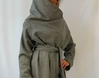 Oversize Vest, Grey Cape Coat,  Long Sleeves Poncho Coat  - "Couture"