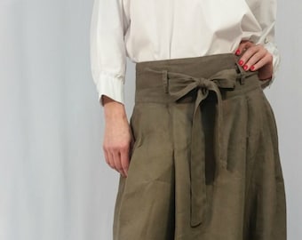 Linen Maxi Skirt, Summer Maxi Skirt with Pockets and Belt, Casual Long Skirt