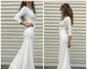 Sexy Women Party Dress / White Maxi Dress/ 3/4 Sleeves Elegant Evening Dress  - "Cult"