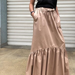 Women Long Elegant Skirt / Maxi Cotton Skirt / Oversize Summer Maxi Skirt with Pockets Ruffle Shuffle image 2