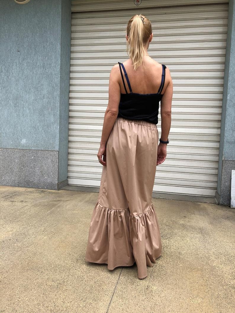 Women Long Elegant Skirt / Maxi Cotton Skirt / Oversize Summer Maxi Skirt with Pockets Ruffle Shuffle image 1