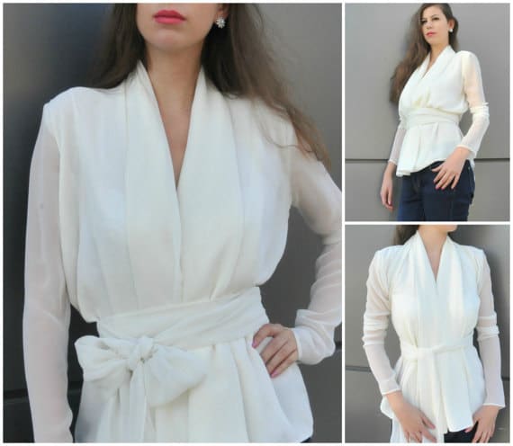 White Women Shirt / Chiffon Shirt / Elegant Long Sleeved Top - Etsy