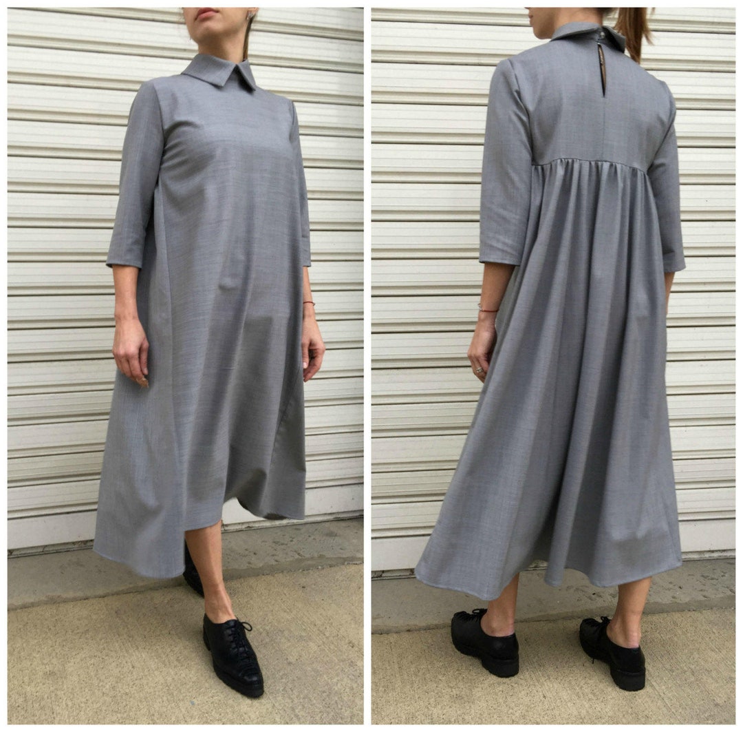 Loose Women Maxi Dress / Grey Oversize Dress With 3/4 Sleevs / - Etsy
