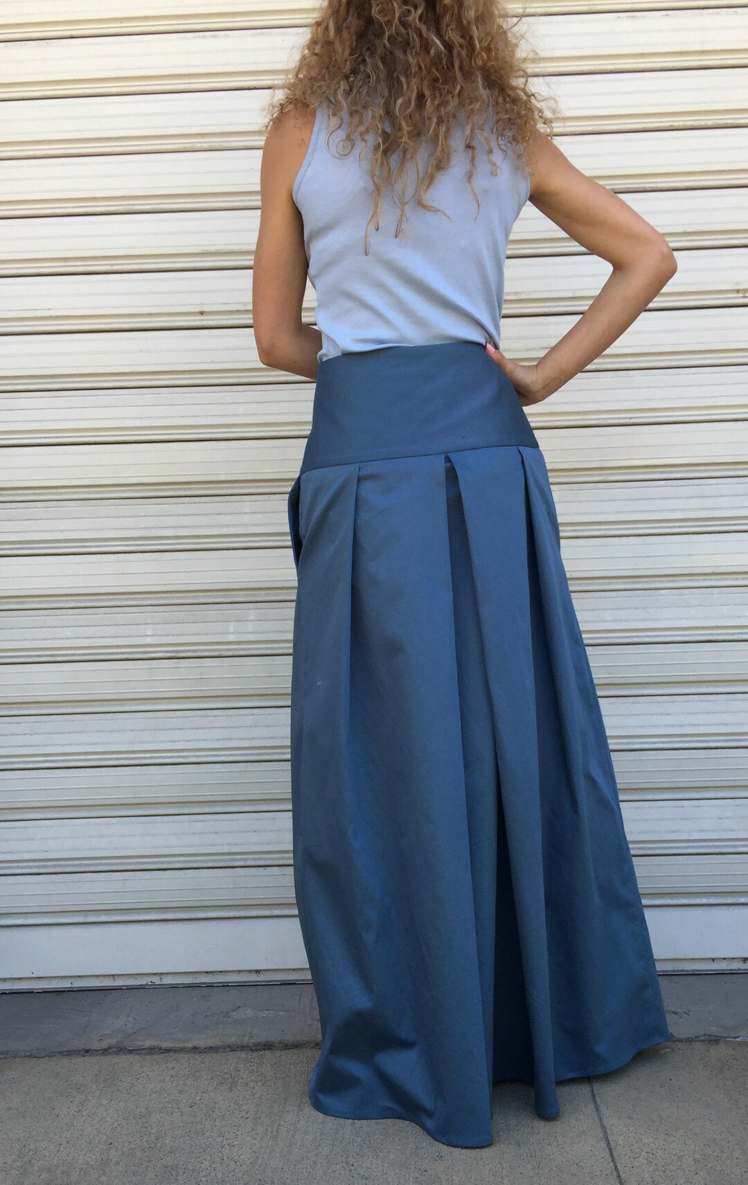 Maxi Cotton Skirt / Blue Women Long Skirt / Loose Skirt / - Etsy